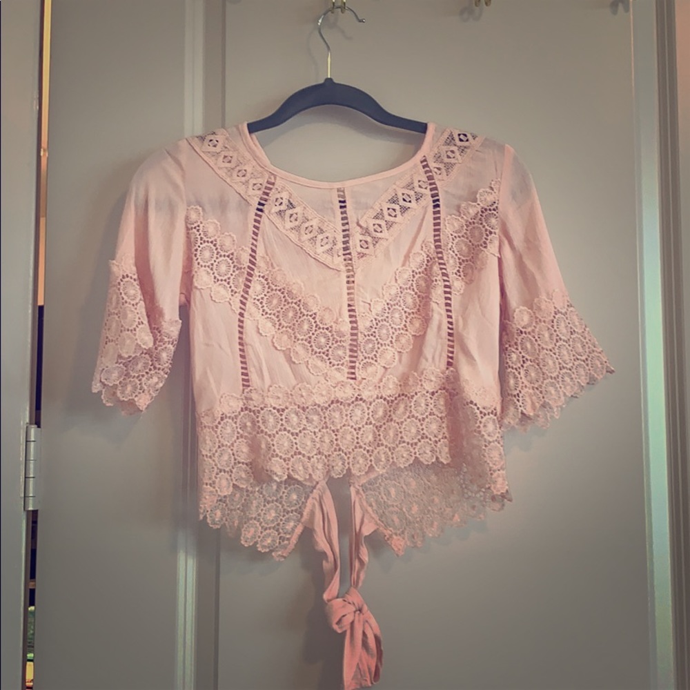 Embroidered Baby Pink Cropped Top